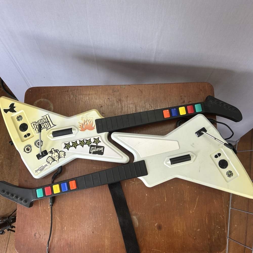 Set of 2 Redoctane X-Plorer Controller Wired Guitar Hero Guitar White 95055 360
